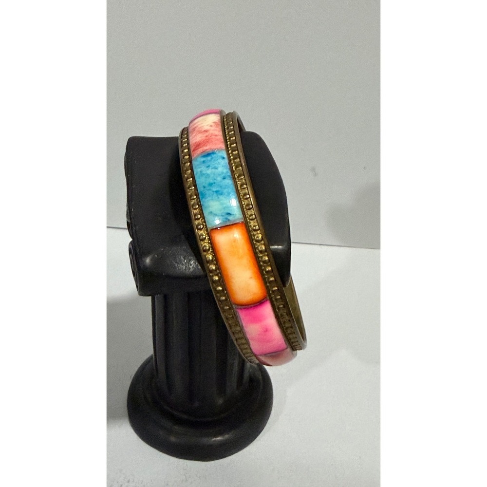 Boho Ethnic‎ Colorful Bangle Bracelet Multicolor Brass Shell Inlay Boho Vibrant
